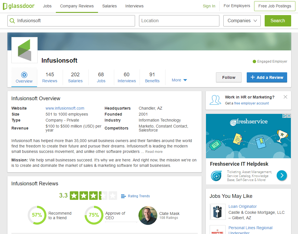 infusionsoft glassdoor review