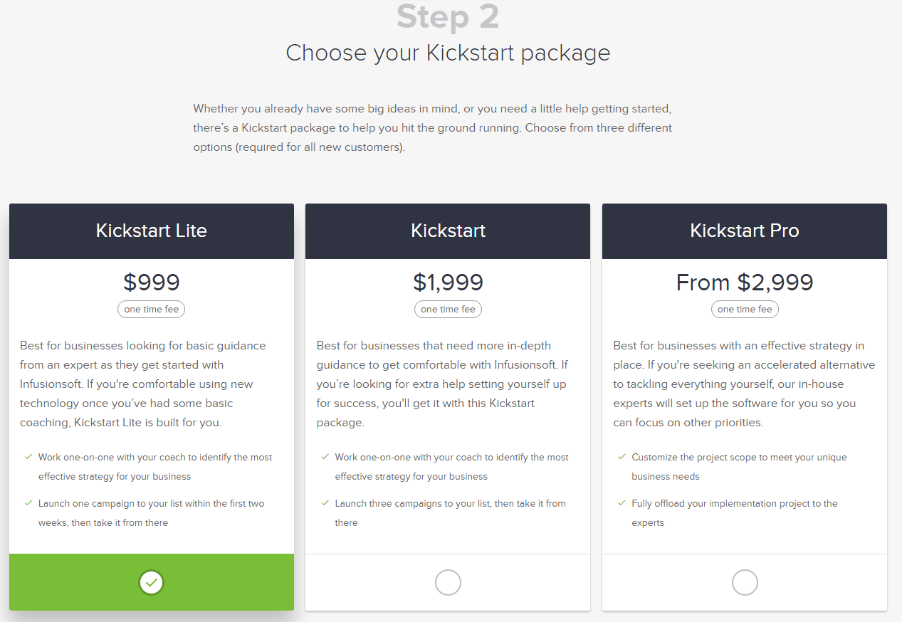 infusionsoft review - kickstart pricing